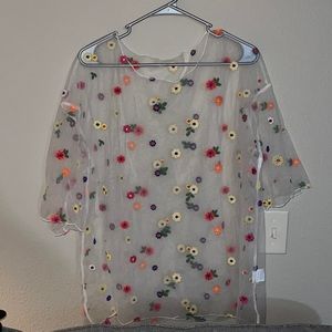 Sheer mesh floral embroidered top